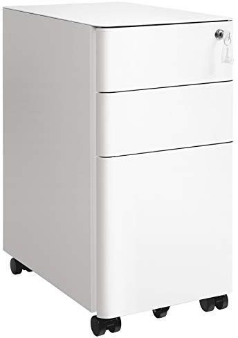 SONGMICS Aktenschrank mit 3 Schubladen, Rollcontainer, Stahl, abschließbar | Metallschrank, Druckerständer, 30 x 46 x 59.2 cm, für Homeoffice, Büro, mattweiß, BEREND Kollektion OFC030W01