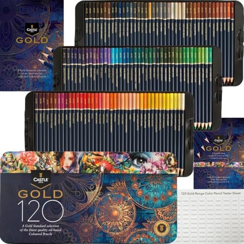 Castle Art Supplies 120 Ölbasis-Buntstifte für Erwachsene - Gold Standard | Hochwertige Farbkerne auf Ölbasis bleiben spitzer und widerstandsfähiger gegen Bruch - für Künstler, in Präsentationsbox
