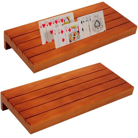 UOCAI 2 Stück Kartenhalter, Kartenhalter Spielkarten Spielkartenständer aus Holz Freisprech Kartenständer Hände Poker Halter Kartenhalter Holz 33 cm für Senioren, Erwachsen