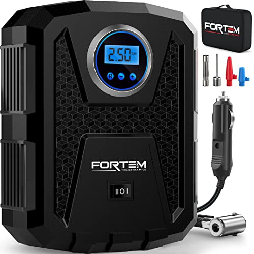 FORTEM Elektrische Luftpumpe Autoreifen, 12V Kompressor Auto | LED-Licht, Digitaler Reifendruckmesser, Automatische Druckabschaltung Für Autoreifen