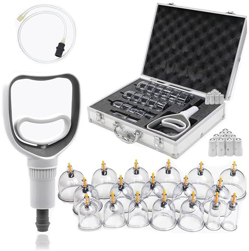 Schröpfgläser mit Vakuumpumpe, Cupping Set,18 Stück Schröpfsets für Gesicht und Körper, Schröpfen zur Gegen Spannung und Entspannen Muskeln, Schröpfglas mit Akupressurpunkt-Magneten (Storage Suitcase)