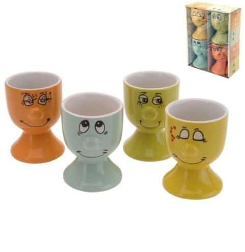 KI 4er Set Eierbecher funny face Porzellan