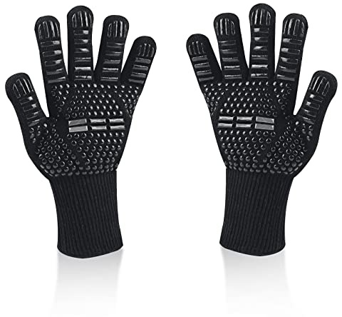 Newpop Grillhandschuhe Hitzebeständig bis 800°C, feuerfeste handschuhe mit Anti-Rutsch Silikon, Waschbare Topfhandschuhe, Extra Lange kochhandschuhe, backhandschuhe, ofenhandschuhe für Küche (Schwarz)