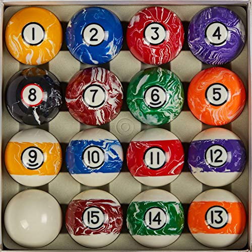 Collapsar Deluxe 5,4 cm Billard-Billardkugeln, Marmor-Stil, Billardkugeln, komplettes Set mit 16 Bällen (mehrere Stile erhältlich) (weißer Marmor mit schwarzem Kreis)
