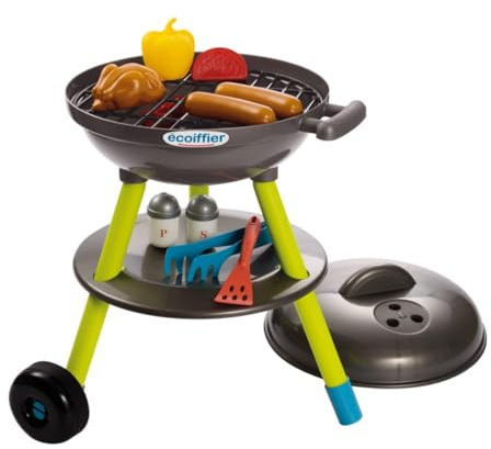 Ecoiffier – Kugelgrill für Kinder – 16-teiliger Spielzeug-Grill, mit Bratwurst, Brathähnchen und Grillzubehör, für Kinder ab 18 Monaten