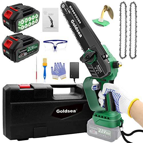 8 Zoll Mini Kettensäge mit Akku 4000mAh, Goldsea Akku Kettensäge mit Automatischer Öler und Bürstenloser Motor Elektro säge Astschere für Garten baumschnitt und Brennholz (YP8)