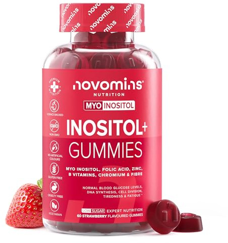 PCOS Gummies - Myo Inositol und D Chiro Inositol - Hormon Balance Frauen - mit Folat, Zink, Chrom - PCOS Supplements - 60 Gummibärchen - Vegan - Glutenfrei - Novomins