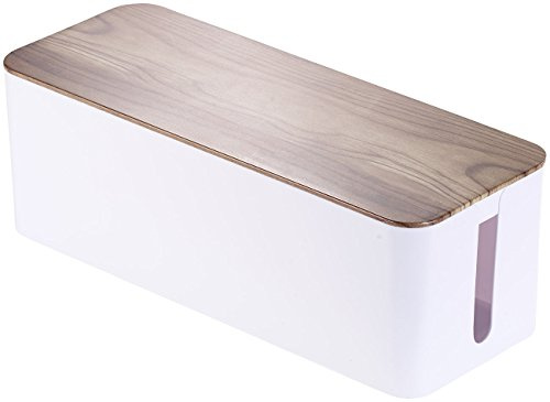 Callstel Kabelaufbewahrung: Kabelbox groß, 39 x 15,5 x 14 cm, in Nussbaum-Holzoptik mit Gummifüßen (Kabelbox Schreibtisch, Kabel Aufbewahrungssystem, Box)