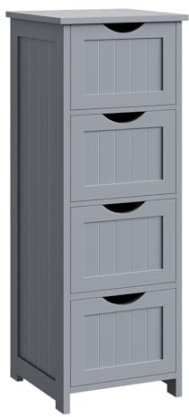 WOLTU Badezimmerschrank, Badschrank, Beistellschrank mit 4 Schubladen, schmales Regal für Badezimmer Wohnzimmer Küche, modern, Hellgrau, 30x82x30 cm