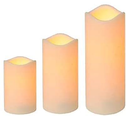 3er Set LED Echtwachskerzen Outdoor mit flackerndem Licht warmweiß inkl. 5h Timer 3 Größen Batterie