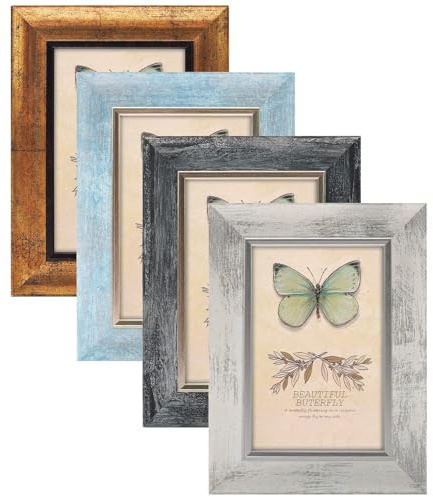 XUANLUO 4 Stück Bilderrahmen,10x15cm Fotorahmen 4x6 Zoll Rahmen,Rustikaler Retro-Fotorahmen mit Wandhalterung und Tischdekoration, für Familie, Freunde, Hochzeitsgeschenk