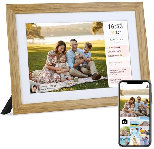 Veidoo Frameo 10 1 Zoll 32GB WiFi Digitaler Bilderrahmen 1280x800 HD IPS Touchscreen Auto Rotation Musik Uhr Fotos Videos teilen per App Kalender synchronisieren Ideales (Burlywood)