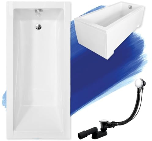 BADLAND Acryl Original Badewanne 170x70 cm Weiß Rechteckbadewanne Wanne KOMPLET KOMPLETTSET SET Wanne Siphon Wannenfüße Design Modern Ablaufgarnitur in Chrom Premium Made in EU 3in1