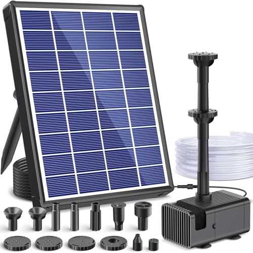 POPOSOAP Solar Springbrunnen für Außen, 6,5W Teichpumpe Solar mit verbessertem Trockenlaufschutz und doppellagigen Düsen, 1,5 m Schlauch für Teich, Vogelbad, Gartenwasserspiel
