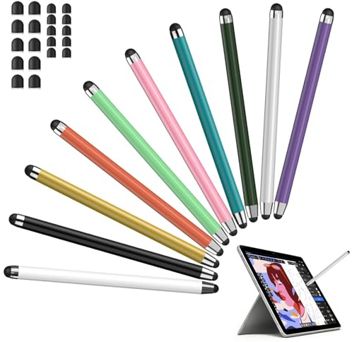 2 in 1 Tablet Stift mit 20 Gummispitzen, 10 Stück Touchscreen Stifts für Switch/Handy, Eingabestift/Handystifte zum Tippen, Hohe Präzision, Kompatibel für Alle Tablets, Laptop, Smartphones