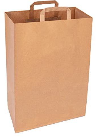 verpacking Papiertragetaschen mit Flachhenkel 45 x 32 x 16 cm Braun - Papiertüten Bio Papiertasche Kraftpapiertüten (250 Stück)