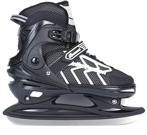 Verstellbar Eishockey Schlittschuhe für Herren Damen Erwachsene Kinder, Edelstahl Ice Skates, Eislaufschuhe mit Schnellschnürsystem & Push-Lock-Schnalle für Sicheren Halt (Schwarz Asche, M35_38)