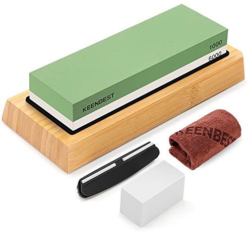 KEENBEST Schleifstein Messer Wetzstein Set 1000 6000 Abziehstein Wetzstein für Messer Messerschärfer Whetstone Sharpening Stone Messerschleifsteine Schleifstein Stechbeitel