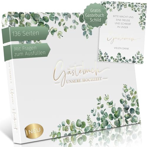 Love Notes Gästebuch Hochzeit mit Fragen zum Ausfüllen, Eukalyptus + Gold | Hochwertiges Hochzeitsbuch für unvergessliche Erinnerungen, Edle Goldprägung, 70 Gasteinträge, 21x23 cm, Hardcover Ringbuch