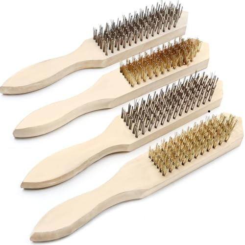 Kaizuca 4 Stück Drahtbürsten Set, Messingbürste mit Holzgriff, Metallbürste für sauberen Rost, Grill und Schmutz