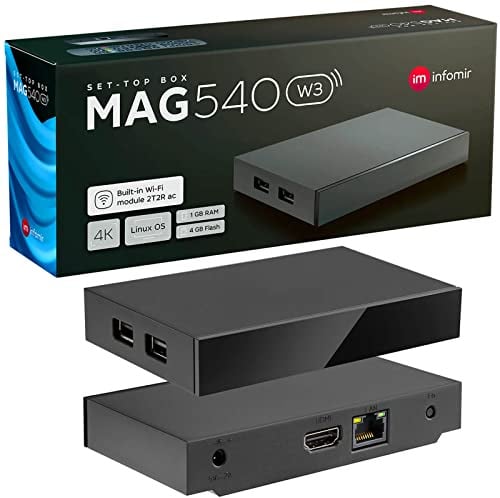MAG 540w3 Original Infomir & hb-digital 4K Set Top Box Multimedia Player Internet TV Receiver UHD 60FPS 2160p@60 FPS HDMI 2.1 4K- und HEVC-Unterstützung USB3.0 ARM Cortex-A35 + HDMI Kabel
