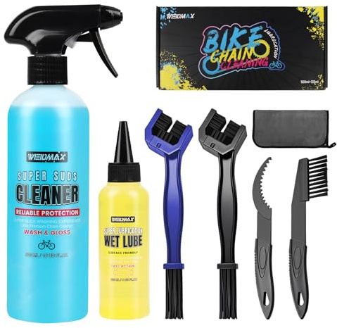 Fahrrad Kettenreiniger Set, 7 in 1 Fahrrad Reinigungsset mit 120 ml Fahrrad Kettenöl und 500 ml Fahrradketten Reiniger Spray, Fahrradpflegeset mit Bürsten, Fahrradreiniger für Alle Fahrrädern