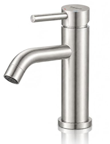 Ibergrif M11003A Wasserhahn Bad Grau Gebürstet, 68 mm | Badezimmer Armatur für Warm- und Kaltwasser, Keramikkartusche, Luftsprudler, G3/8 und 2 × 50 cm Schläuche