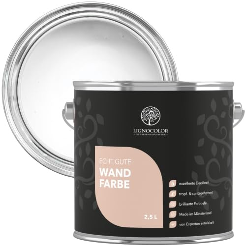 Lignocolor Wandfarbe Innenfarbe Deckenfarbe ultramatt 2,5 L (Weiss) | hochdeckende Farbe für Wände, Decken und Tapeten – matt, tropffrei und in vielen harmonischen Farbtönen.