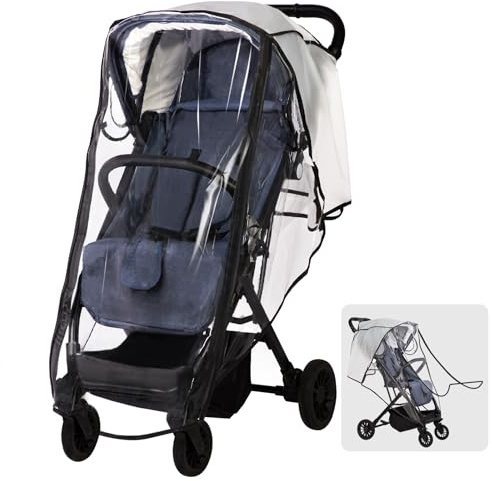 Universal-Regenschutz für Kinderwagen, transparent, atmungsaktiv, mit wasserdichtem Reißverschluss, 4-Jahreszeiten-Schutz (XL)