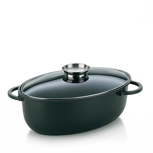 kela Bräter 8 Liter, Induktion Bräter oval KERROS, Deckel mit Aromaknopf, Aluguss beschichtet, Schmortopf backofengeeignet