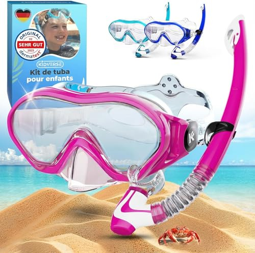 KIDVERSE Taucherbrille Kinder mit Schnorchel ab 5 Jahre - Dermatest geprüfte Taucherbrille mit Schnorchel & Nase - Schnorchelset Kinder Stoffband oder Silikonband