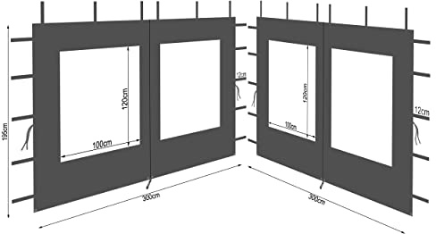QUICK STAR 2 Seitenteile aus Polyester mit Fenster 300x195cm für Pavillon 3x3m Seitenwand Anthrazit RAL 7012 wasserdicht