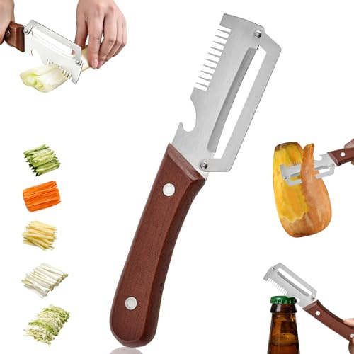 Gemüseschäler, 3-in-1 Sparschäler, Edelstahl Kartoffelschäler Mit Holzgriff, Julienne Schäler, Sparschäler Linkshänder, Multifunktionaler Peeler Für Obst, Gemüse, Fisch, Gurken, Flaschen (A)