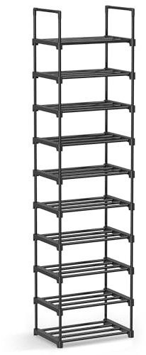 SONGMICS Schuhregal mit 10 Ebenen, offener Schuhschrank hoch, Schuhständer schmal, Schuhaufbewahrung, aus Metall, platzsparend, für Ankleidezimmer, Flur, 30 x 45 x 174 cm, schwarz LSA25BK