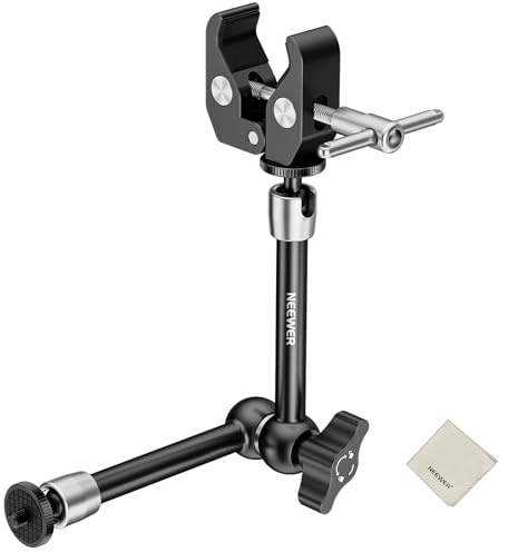 NEEWER 9,8/25cm Magic Arm mit Super Clamp & Reinigungstuch, 1/4 & 3/8 Gewinde für Blitz/LED Licht/Mikrofon/DSLR Kameramonitor Kompatibel mit SmallRig Kamerakäfig, max. Belastung: 4,4lb/2kg, ST25C