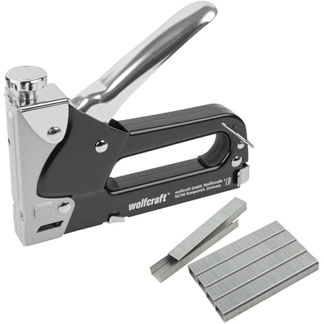 wolfcraft Tacocraft 7 Handtacker Set 7089000 / Leistungsstarker Werkzeugtacker mit regulierbarer Schusskraft inkl. 1000 Klammern/für anspruchsvolle Arbeiten, Renovierungen, Polsterarbeiten, Basteln