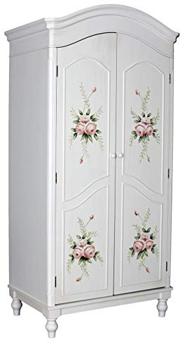 PALAZZO INT Vintage Kleiderschrank „Wilde Rose“ – Handbemaltes Rosenmuster, 193×87×57 cm Vintage Landhausstil Kleiderstange frf090