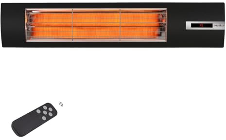 VEITO Space S – Infrarot Heizstrahler, Terassenstrahler, 3 Heizstufen, Fernbedienung, WLAN Zugang über veito smart, IP44, Sandbestrahlter 304'er Edelstahl Body.