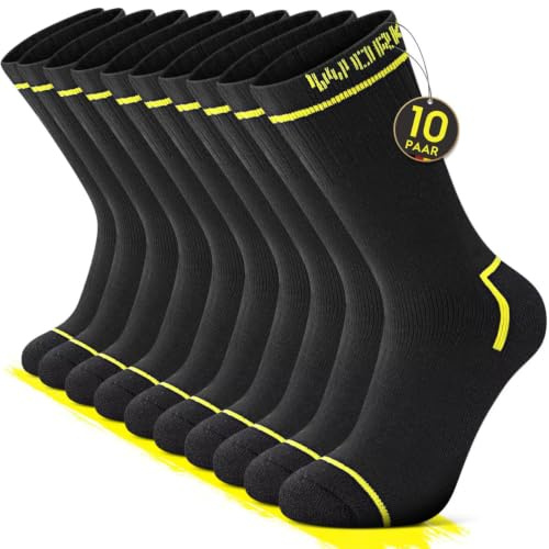 FALARY 10 Paar Arbeitssocken Herren Gepolstert & Verstärkt Work Socken | Lange aus DuraFlex Tech Fabric, Verstärkter Zehen und Fersenbereich, Moisture-Wicking, Atmungsaktiv Work Socks