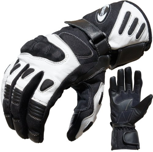 PROANTI Sommer City Motorradhandschuhe | Motorrad Handschuhe aus Nylon-Cordura und Leder | strapazierfähige Rindsleder-Innenfläche | optimale Passform | angenehmer Griff | Protektoren | Weiß