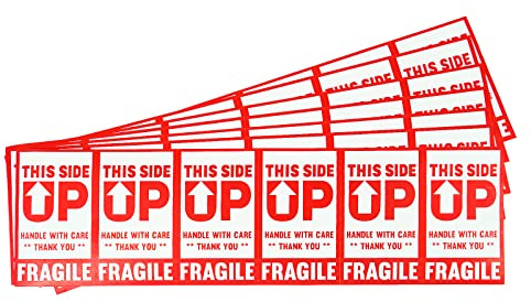 PACK4YA 120 × Vorsicht Zerbrechlich Aufkleber, 50 x 90 mm Verpackungsaufkleber Stark haftende Warnetiketten, Handle with Care, Fragile, Stickers Labels Moving Achtung Warnaufkleber THIS SIDE UP