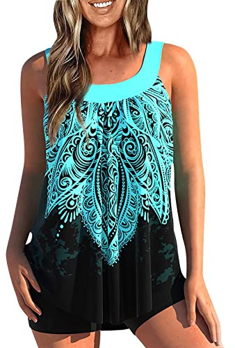 uxxnjfg Tankini Damen Große Größen Zweiteilig Badeanzug Bauchweg Tankini Set Badetop Mit High Waist Schwimmhose Swimsuits Strandmode