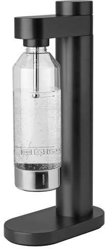 Stelton Brus Wassersprudler mit flasche, Premium Carbonator für Wasser mit CO2 - Einstellbare Sprudelstärke - Skandinavischem Design, Schwarz Metallic