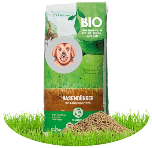 Plantura Bio-Rasendünger Frühjahr/Sommer, 100% organischer Langzeitdünger für sattgrünen Rasen, 3 Monate Wirkung, gesunder Rasen verdrängt Moos & Unkraut, staubarmes Granulat, 10,5 kg für 250 m²
