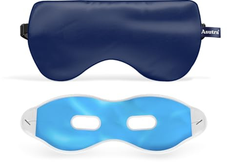 ASUTRA Seiden-Augenkissen zum Schlafen, Marineblau, gefüllt mit Lavendel- und Leinsamen, beschwert, Meditation und lichtblockierende Augenbinde