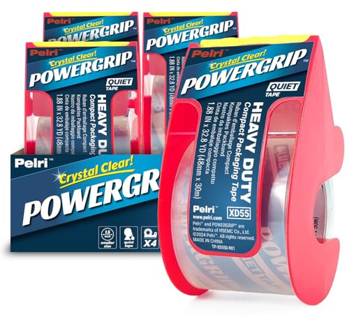Pelri POWERGRIP Paketklebeband transparent, 4 Mini-Rollen je mit Abroller