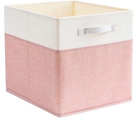 Mangata Aufbewahrungsbox 25x25x25 cm, faltenfrei Stoff Aufbewahrungskörbe für Kleiderkörbe, Körbe, Truhen, Spielzeug (Rosa / Beige Weiß)