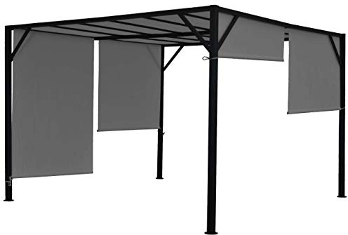Mendler Pergola Baia Schiebedach grau - 4x3m | Garten Pavillon Terrassenüberdachung, stabiles 6cm-Stahl-Gestell