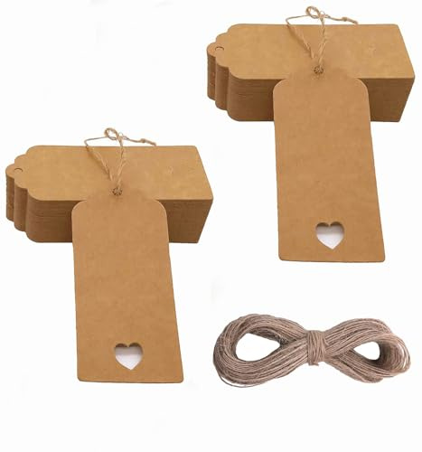 100 Stück Geschenkanhänger Weihnachtsbaumanhänger Kraftpapier Hängende Ornament Geschenkanhänger Paketanhänger Gepäckanhänger Schnur Anhänger Decal, Braun