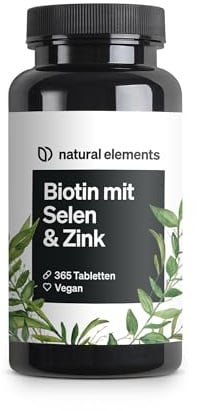 natural elements Biotin + Selen + Zink für Haut, Haare & Nägel - 365 vegane Tabletten - Ohne Magnesiumstearat, laborgeprüft